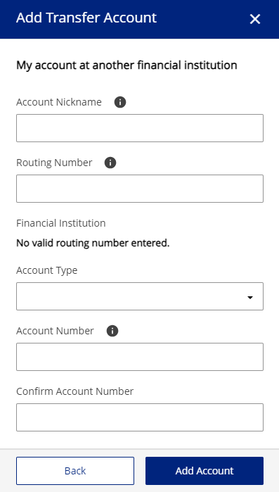 Online Banking Add Transfer Form Screen Shot