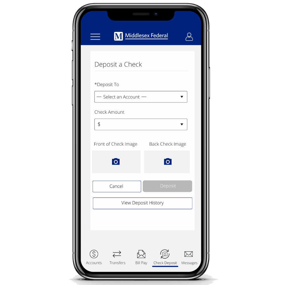 Online Banking Mobile Check Deposit Sreen Shot